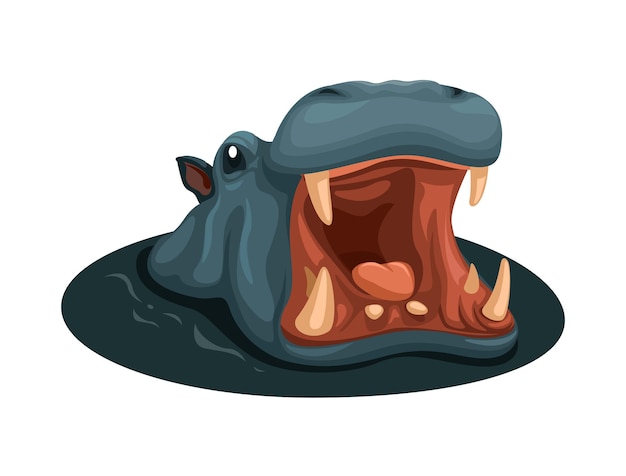 Hippo open mouth while soaking in the swamp. wild animal character illustration vector