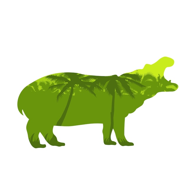 Hippo silhouette with african savannah and colorful sky Vector illustration of a dangerous growling hippo silhouette isolated on a white background Animal behemoth logo icon side view profile EPS