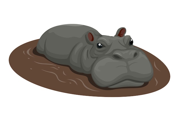 Hippo soaking in the swamp. wild animal character illustration vector