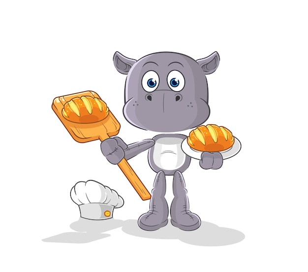 Hippopotamus baker with bread cartoon mascot vector