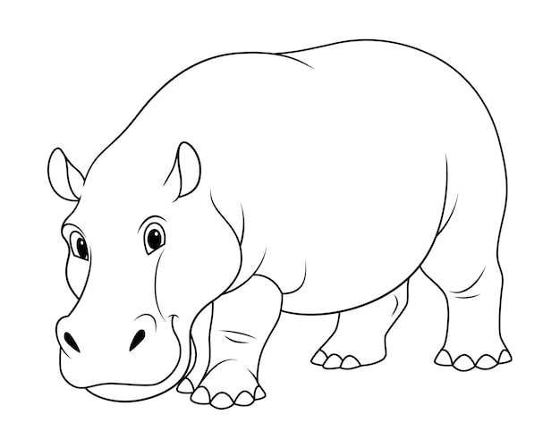 Hippopotamus Cartoon Animal Illustration BW