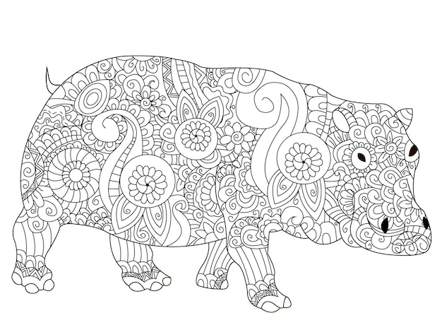 Hippopotamus Coloring book vector for adults