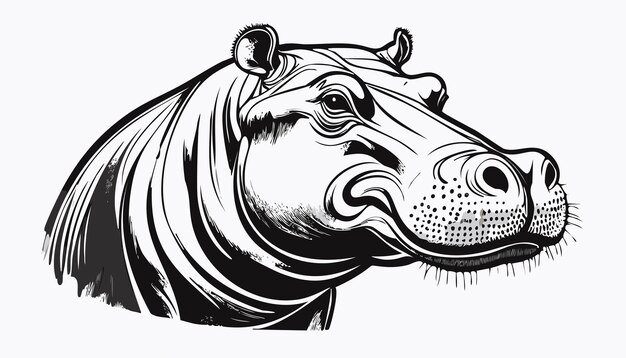 Vector hippopotamus hippo head sketch style animal face portrait mammal