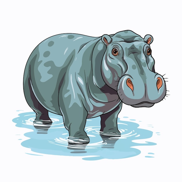 Vector hippopotamus line vector illustration isolated on white background