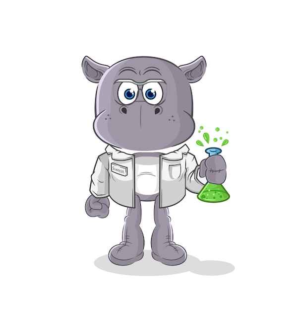 Hippopotamus scientist character cartoon mascot vector