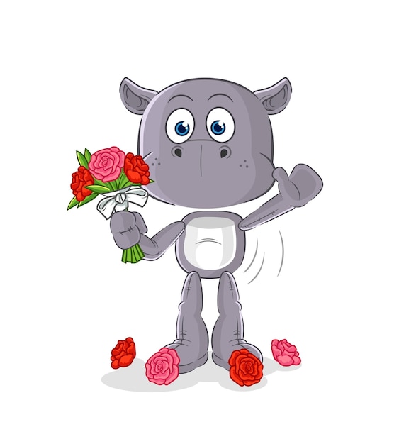 Hippopotamus with bouquet mascot cartoon vector