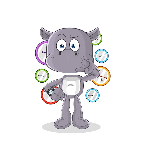 Hippopotamus with wristwatch cartoon cartoon mascot vector