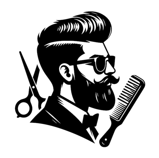 Hipster barber silhouette vector illustration