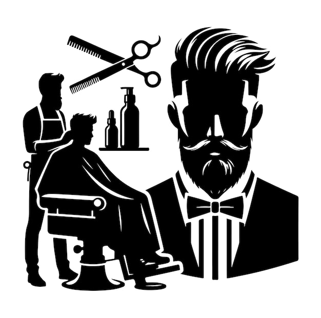 Hipster barber silhouette vector illustration