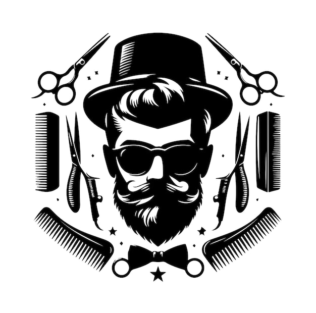 Hipster barber silhouette vector illustration