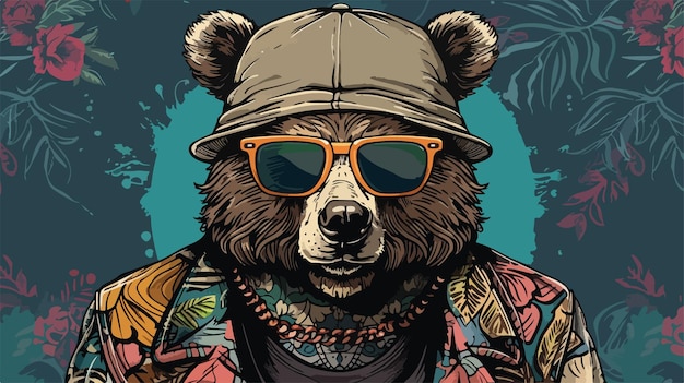 Vector hipster bear tattoo vector design