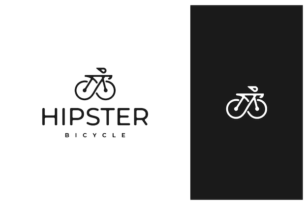 hipster bicycle vector logo design in outline line art style