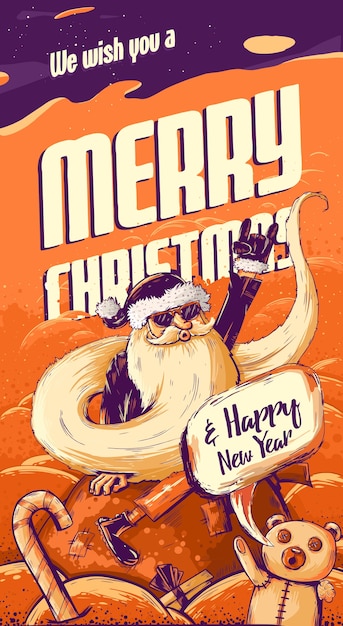 Hipster Christmas greeting card with Santa Claus. Vector Illustration