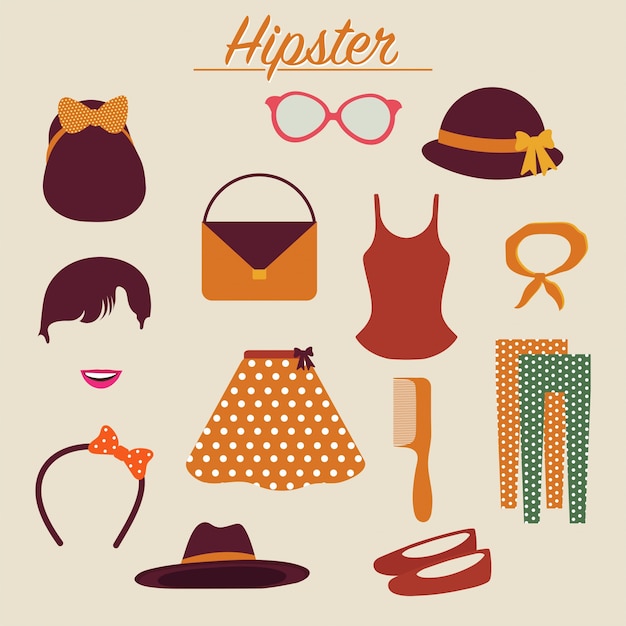 Hipster elements and icons for female. 