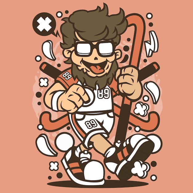 Hipster Field Hockey Cartoon