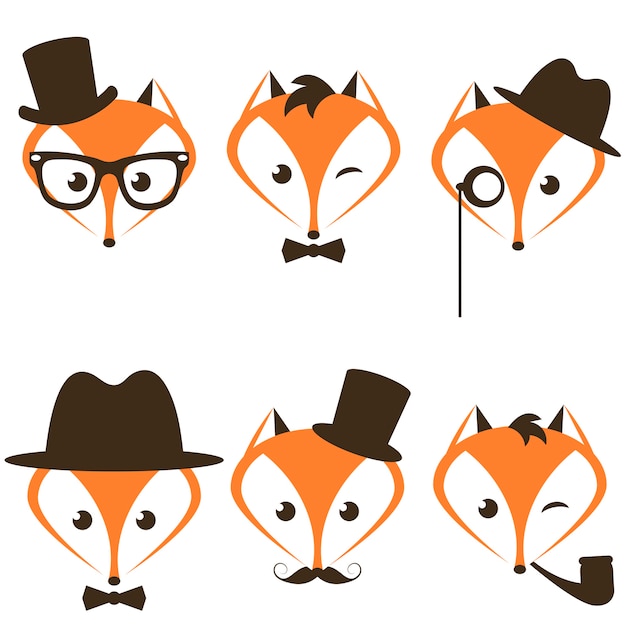 Hipster fox icons set