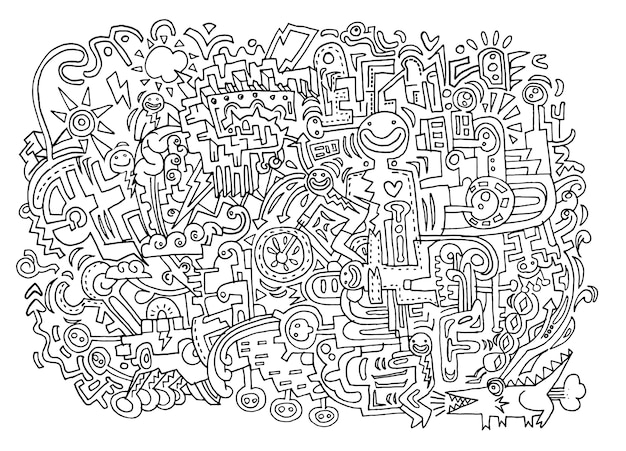 Hipster Hand drawn Crazy doodle Monster City