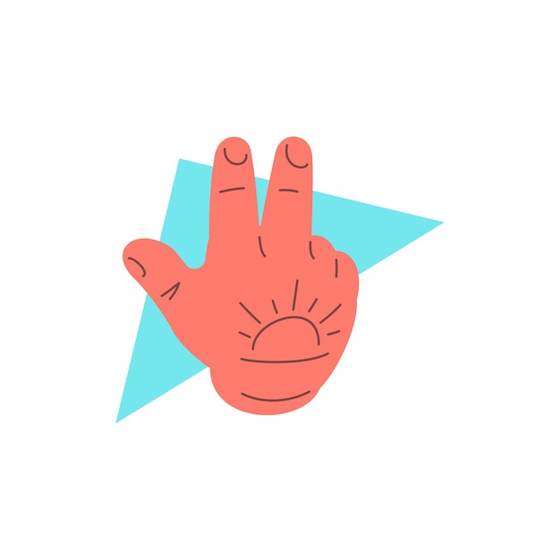 Hipster male hand showing three two fingers peace victory gesture icon vector flat illustration