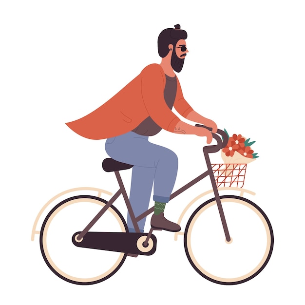 Hipster man riding on bicycle