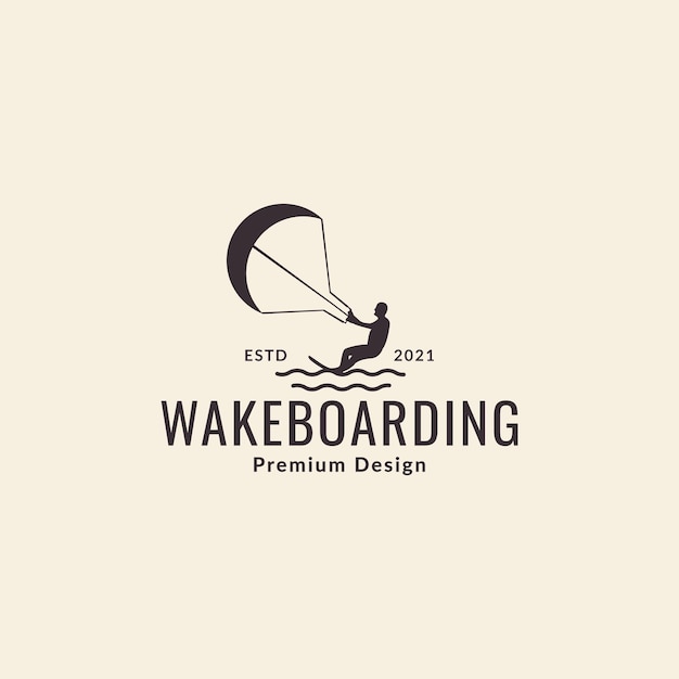 Hipster man wakeboarding logo symbol icon vector graphic design illustration idea creative