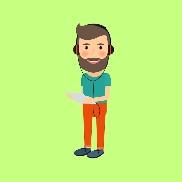 Hipster man with gadget and headphones