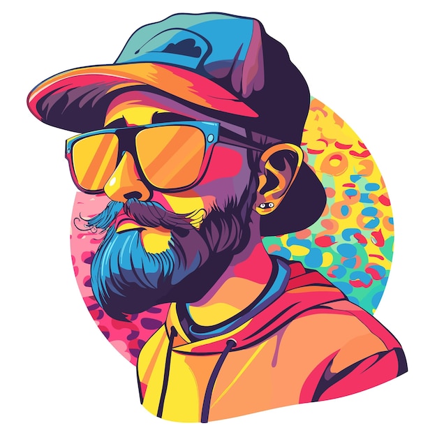 Hipster man with mustache sunglasses and cap Vector illustration