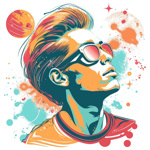 Hipster man with sunglasses and colorful spots Vector illustration