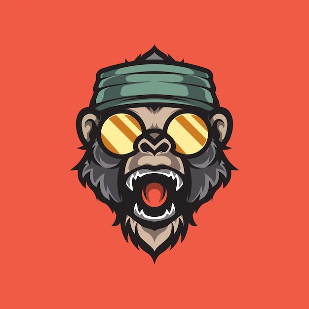 Hipster Monkey Head Mascot Logo Template