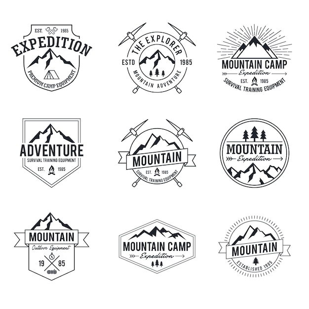 Hipster mountain adventure badges collection