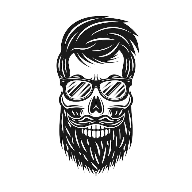 Hipster skull with beard and sunglasses illustration