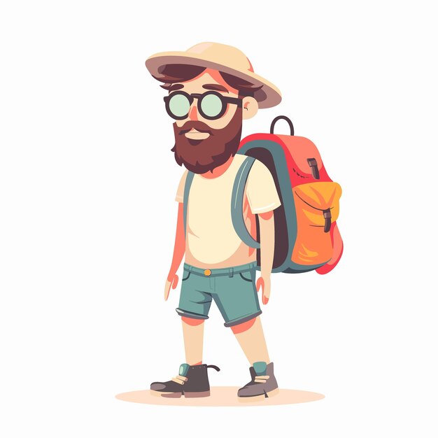 Vector hipster traveler with backpack vector illustration in cartoon style