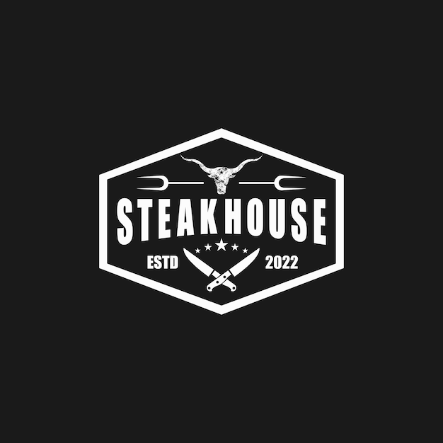 Hipster vintage steak house restaurant emblem logo