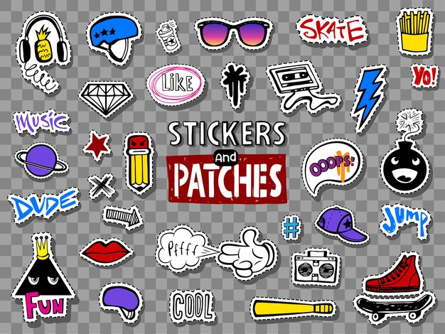 Vector hipsters teens stickers set