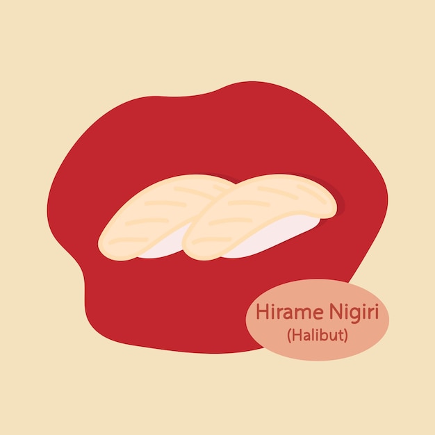 Hirame Nigiri Halibut Sushi japanese food hand drawn food vector illustration