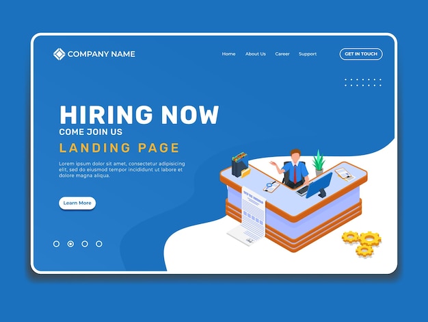 Hiring process landing page illustration template with isometric human resources do promotions