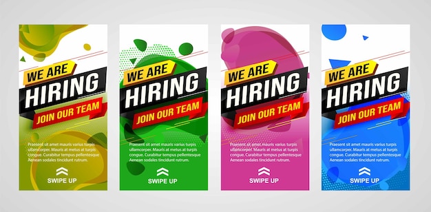 hiring recruitment Join now design set colour banner poster We are hiring lettering vector