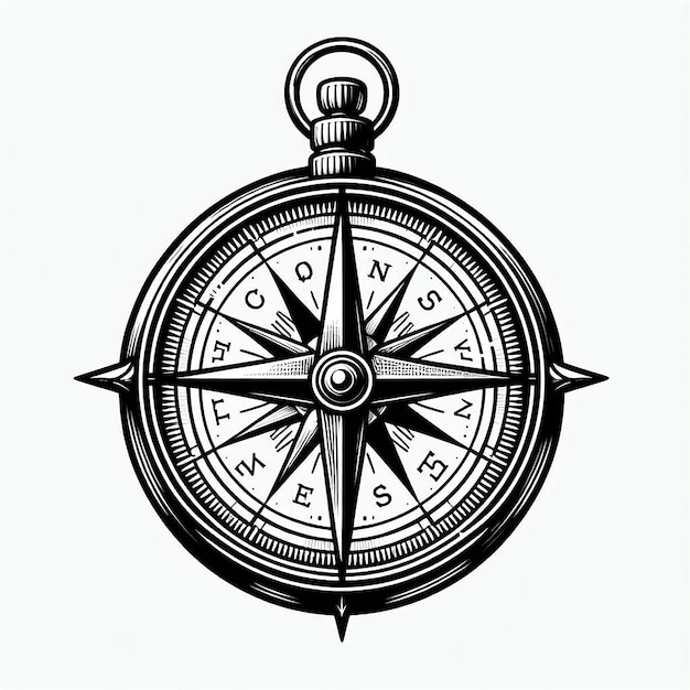 Hirtz compass Silhouette line art vector illustration on white background