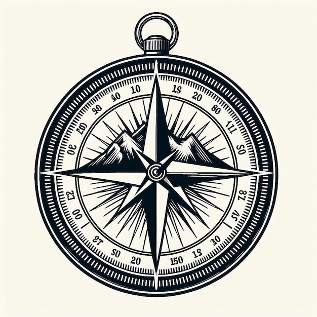 Hirtz compass Silhouette line art vector illustration on white background