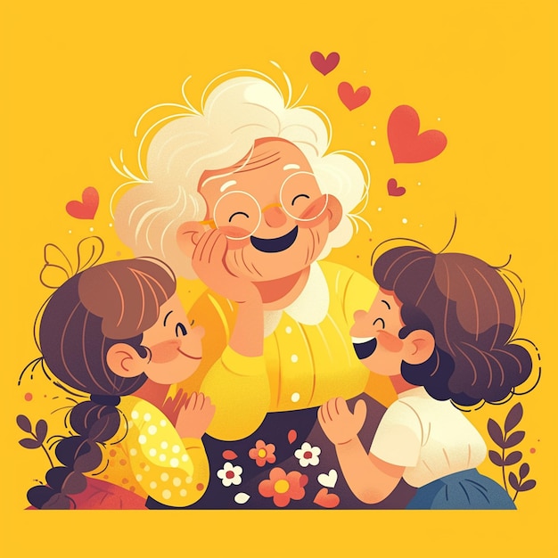 Vector hispanic elderly woman telling stories to grandchildren