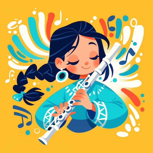 Vector hispanic teen girl playing the flute