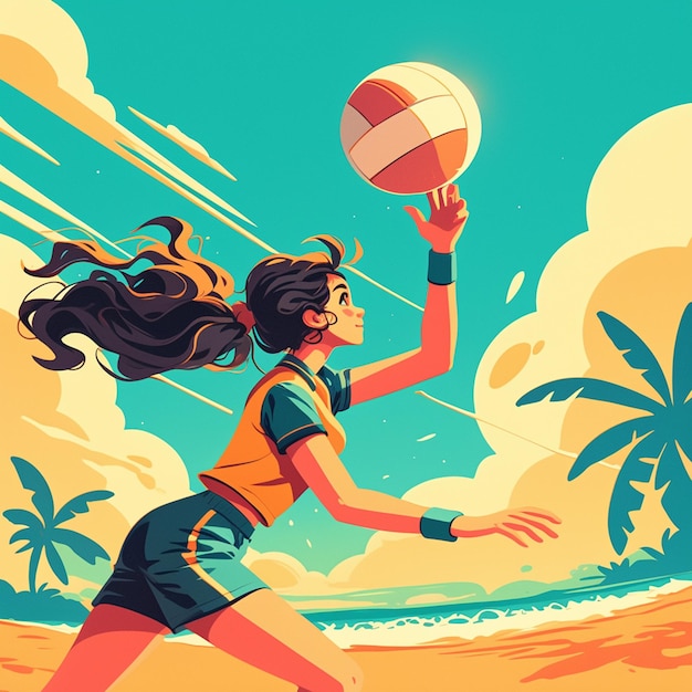 Vector hispanic woman in her teens playing volleyball