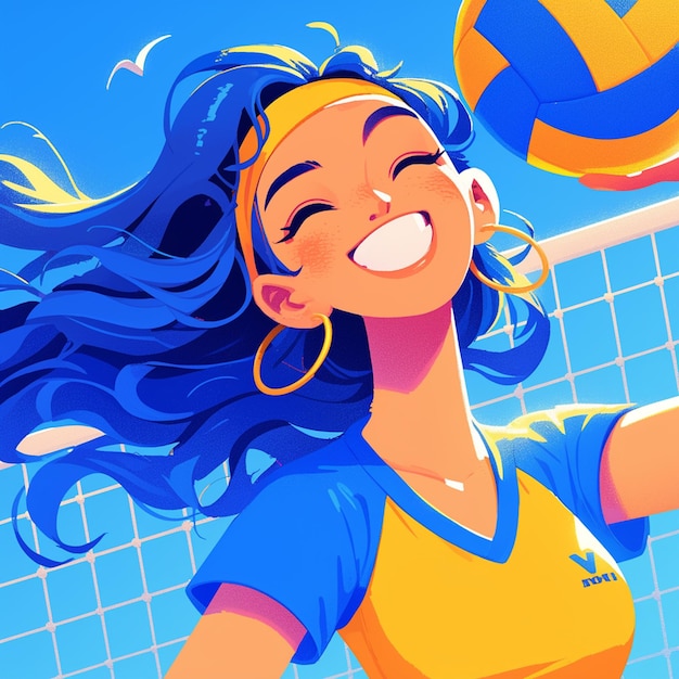 Vector hispanic woman in her teens playing volleyball