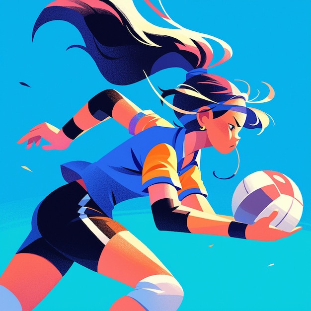 Vector hispanic woman in her teens playing volleyball