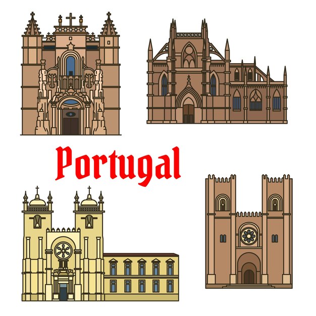 Vector historic buildings and sightseeings of portugal