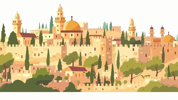 Vector historic old jerusalem landscape flat illustration in vector