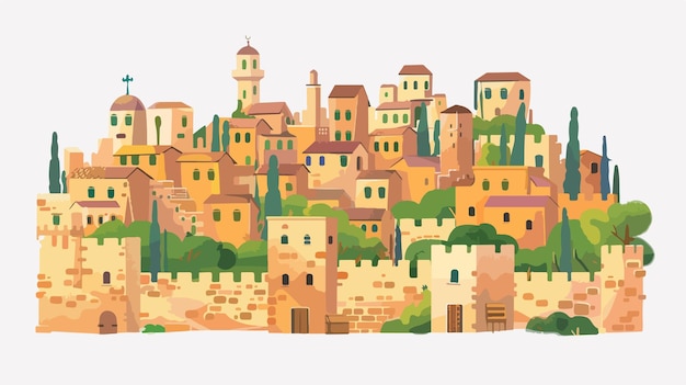 Vector historic old jerusalem landscape flat illustration in vector