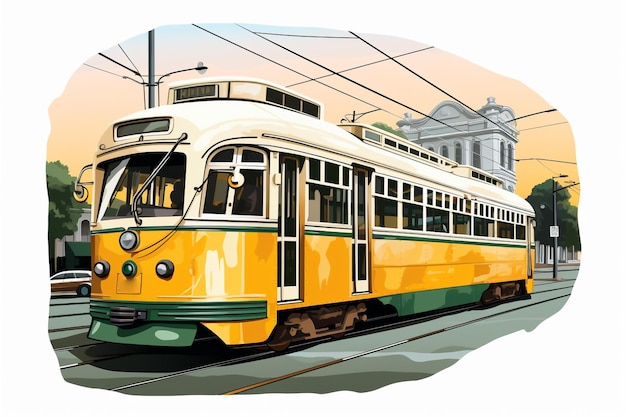 Historic tram or streetcar in the city Centre of Milan in Italy Single old timer car for public