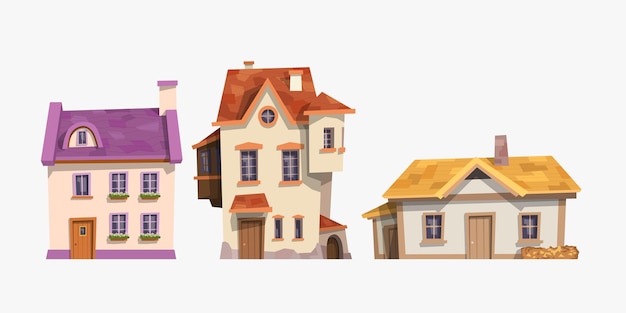 Vector historic vintage houses in set cartoon style