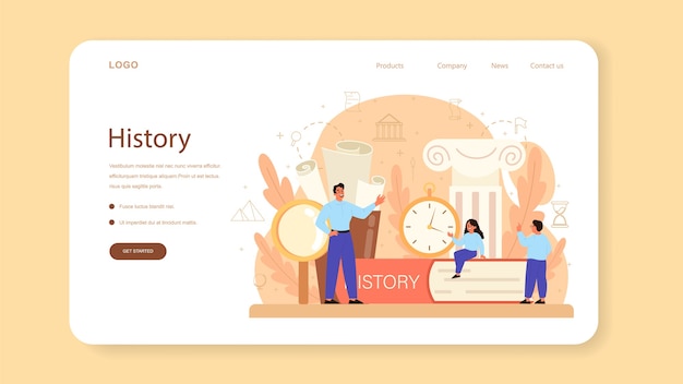 Vector history web template or landing page.