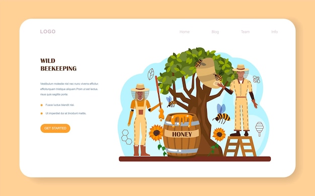 Hiver or beekeeper web banner or landing page apiculture farmer